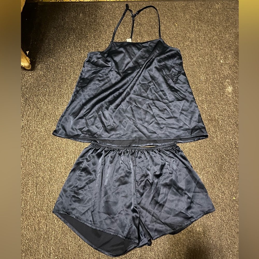 Stars Above Navy Blue Silk Pajama Set